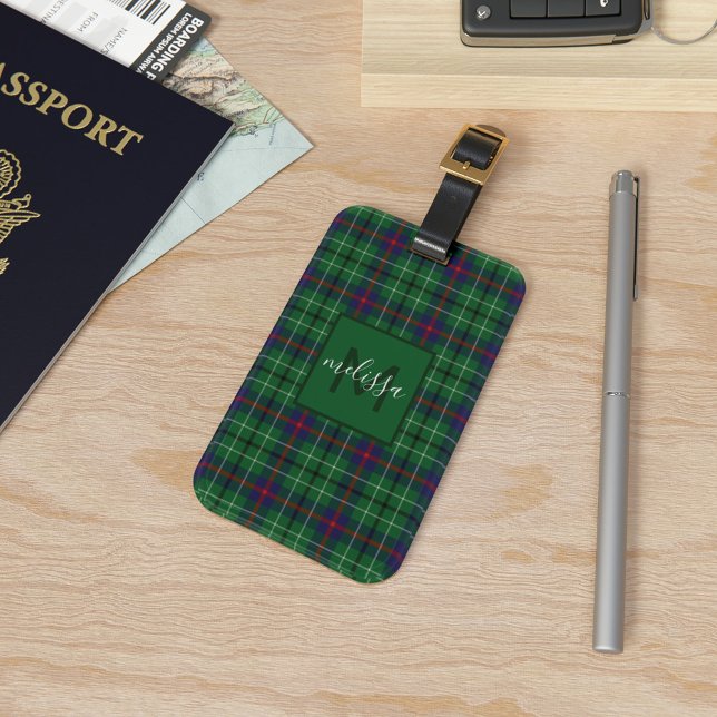 Étiquette À Bagage Clan Plaid Duncan Tartan Monogramme personnalisé (Plaid Monogram Clan Duncan Tartan Luggage Tag)