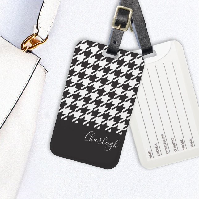 Étiquette À Bagage Classic moderne noir et blanc Houndstooth (Créateur téléchargé)