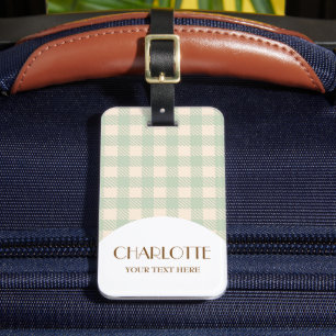 Étiquette À Bagage classique sauge vert preppy en vichy coché