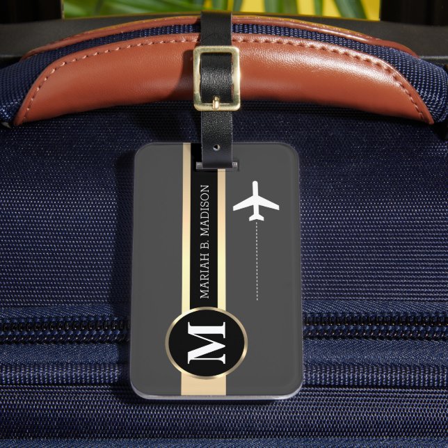 Étiquette À Bagage Classy Elegant Traveler Gold Metal Nom monogramme (Insitu Rectoal 2)