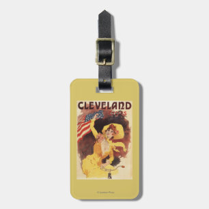 Étiquette À Bagage Cleveland va à vélo la fille américaine en jaune