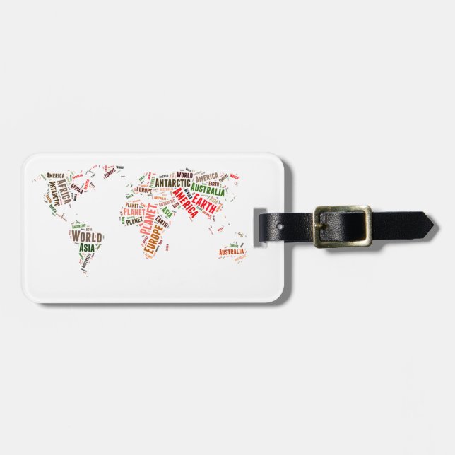 Étiquette À Bagage Cloud de mots de la carte mondiale (Devant horizontal)