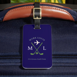 Étiquette À Bagage Club de golfe élégant Voyage Monogramme Bleu