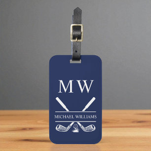 Étiquette À Bagage Clubs de golf de Monogramme Personnalisés en Bleu