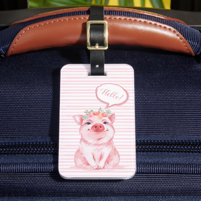 Étiquette À Bagage Cochon aquarelle adorable (Insitu Rectoal 2)