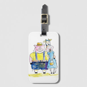 Étiquette À Bagage Cochon et vache blanc mignon