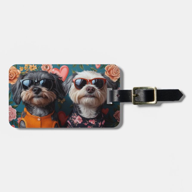 Étiquette À Bagage Cockapoo avec roses du cœur Saint-Valentin (Devant horizontal)