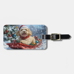 Étiquette À Bagage Cockapoo Chien en Luge Laissez Tomber la Neige Noë