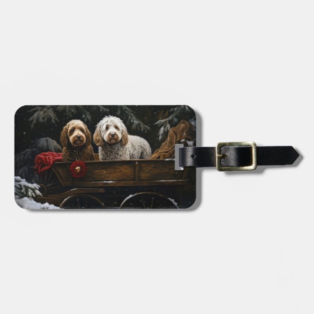 Étiquette À Bagage Cockapoo Traîneau enneigé Décoration de Noël (Devant horizontal)