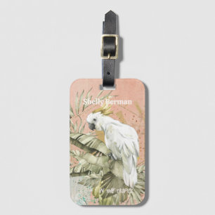 Étiquette À Bagage Cockatoès Floral De Saumon De Pêche