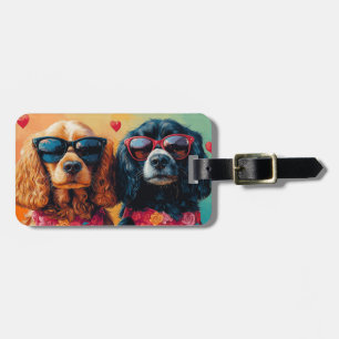 Étiquette À Bagage Cocker Spaniel avec des roses du cœur pour la Sain