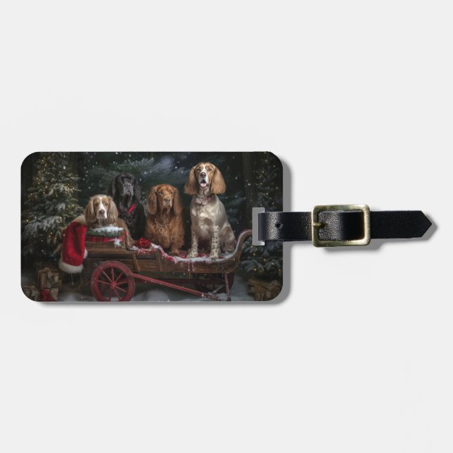 Étiquette À Bagage Cocker Spaniel Enneigé Traîneau Décor Noël (Devant horizontal)
