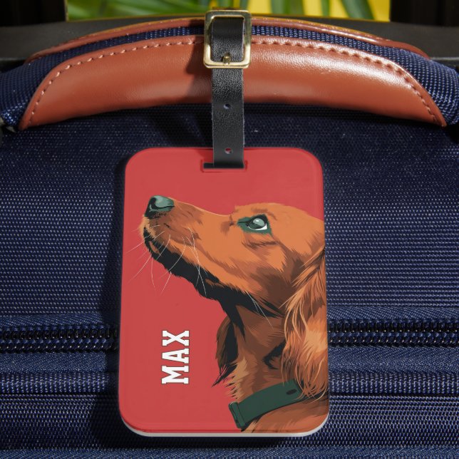 Étiquette À Bagage Cocker Spaniel sur fond rouge (Insitu Rectoal 2)