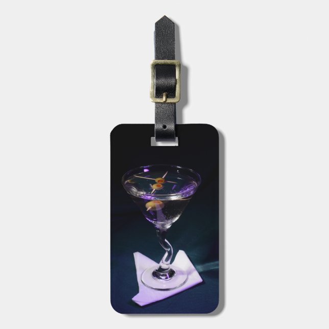 Étiquette À Bagage Cocktail d'alcool bleu foncé Martini (Devant Vertical)