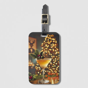 Étiquette À Bagage Cocktail de Noël du milieu du siècle Merry & Brigh