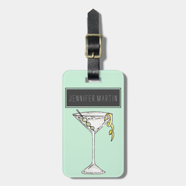 Étiquette À Bagage Cocktail olive de Martini d'aquarelle peinte à la (Devant Vertical)