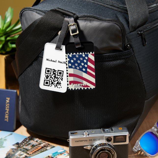 Étiquette À Bagage Code-barres personnalisé, indicateur USA (Recto & Verso)