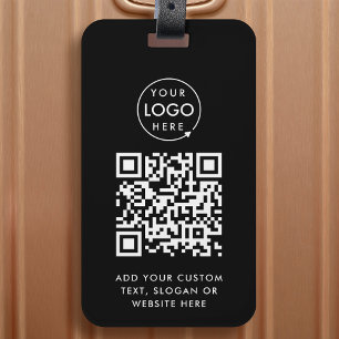 Étiquette À Bagage Code QR   Black Business Logo Professional Modern