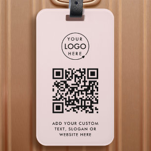 Étiquette À Bagage Code QR Blush Pink Business Logo Professionnel