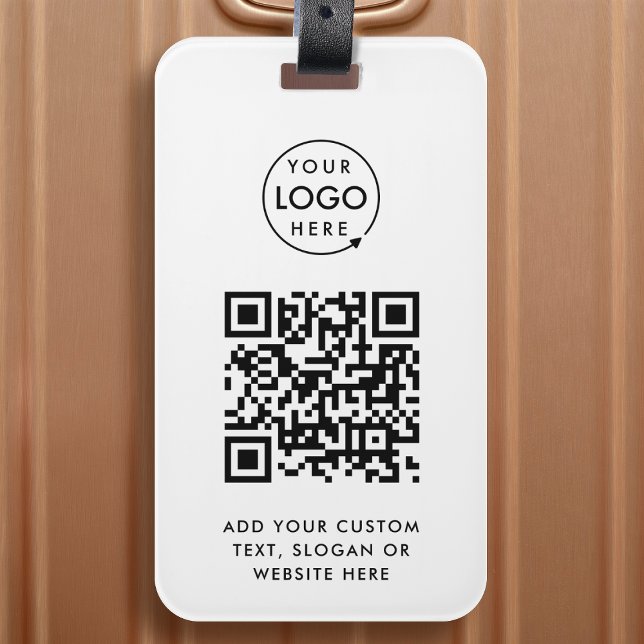 Étiquette À Bagage Code QR | Business Logo Professionnel Simple Blanc (Créateur téléchargé)