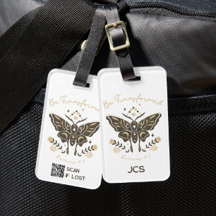 Étiquette À Bagage Code QR Christian Boho Butterfly Romans 12:2