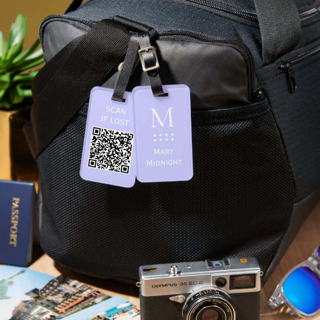 Étiquette À Bagage Code QR couleur unie Scannez si perdu Pervenche (Recto & Verso)