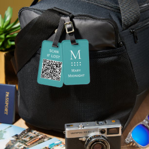 Étiquette À Bagage Code QR couleur unie Scannez si perdu Vert-bleu pa