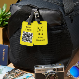 Étiquette À Bagage Code QR de couleur unie Scannez si perdu Néon Jaun