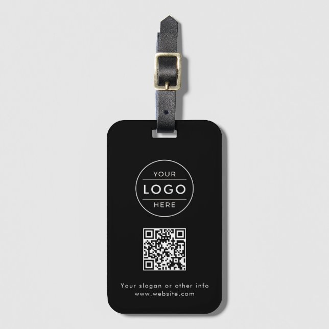Étiquette À Bagage Code QR de logo d'entreprise noir personnalisé (Devant Vertical)