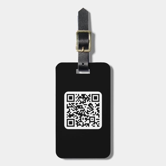 Étiquette À Bagage Code QR moderne éditable | Noir Blanc ou Toute Cou (Devant Vertical)