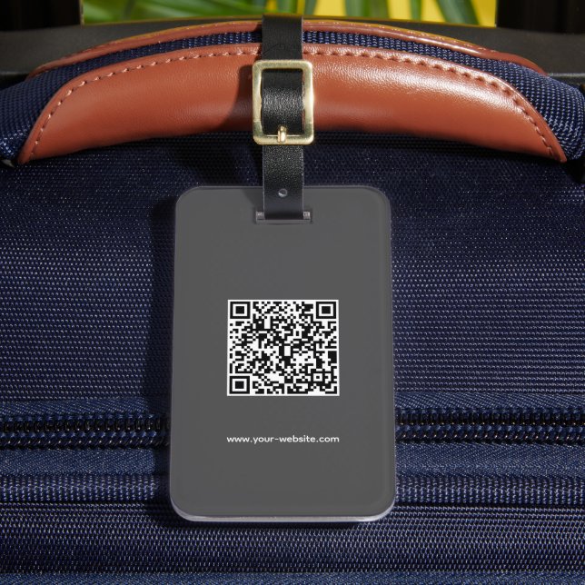Étiquette À Bagage Code QR, Nom & Infos, Gris foncé & Blanc, Élégant (Insitu Rectoal 2)
