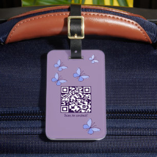 Étiquette À Bagage Code QR Papillons bleu-violet