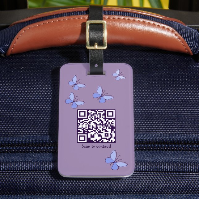 Étiquette À Bagage Code QR Papillons bleu-violet (Insitu Rectoal 2)