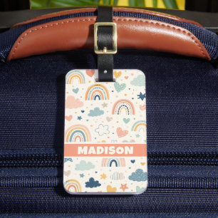 Étiquette À Bagage Cœur arc-en-ciel beige personnalisé Enfant Fantais