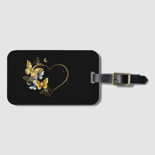 Étiquette À Bagage Coeur aux papillons d'or