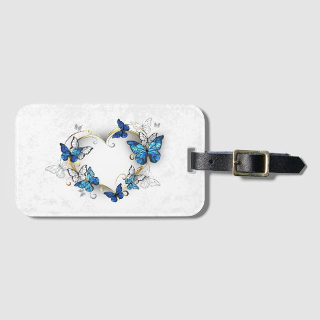 Étiquette À Bagage Coeur bijoux avec papillons Morpho (Devant Horizontal)