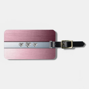 Étiquette À Bagage coeur diamant sur arrière - plan argenté rose pâle