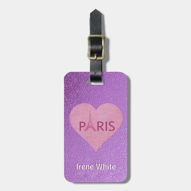Étiquette À Bagage Coeur élégant pourpre de Tour Eiffel | Paris pour (Devant Vertical)