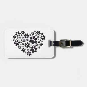 Étiquette À Bagage coeur noir avec des pattes, motif animal de