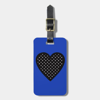 Étiquette À Bagage Coeur noir avec le pois sur l'arrière - plan bleu