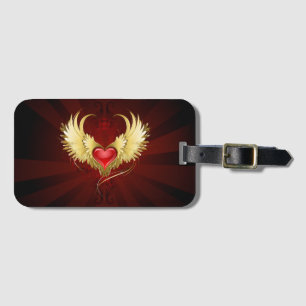 Étiquette À Bagage Coeur rouge avec ailes d'or
