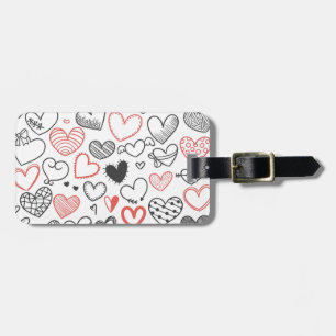 Étiquette À Bagage Coeurs de doodle Valentine rouge et noir hipster