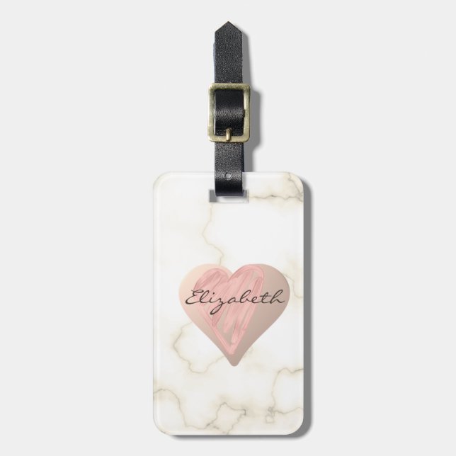 Étiquette À Bagage Cœurs de fille chic, Marbre - Personnalisé (Devant Vertical)