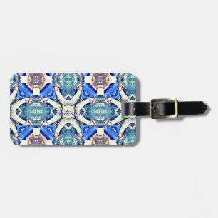 Étiquette À Bagage Coeurs de mandala bleu motif Thunder_Cove