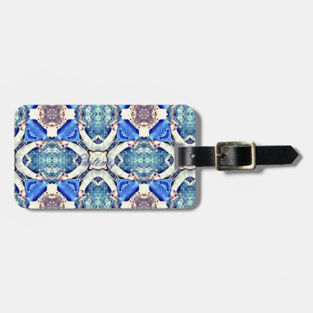 Étiquette À Bagage Coeurs de mandala bleu motif Thunder_Cove (Devant horizontal)