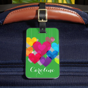 Étiquette À Bagage Coeurs de pendage colorés Personnalisés