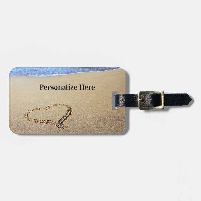Étiquette À Bagage Coeurs De Plage Dans Le Sable (Devant horizontal)