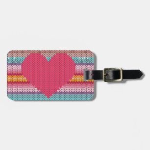 Étiquette À Bagage Coeurs rétro arc-en-ciel fausse laine tricot valen