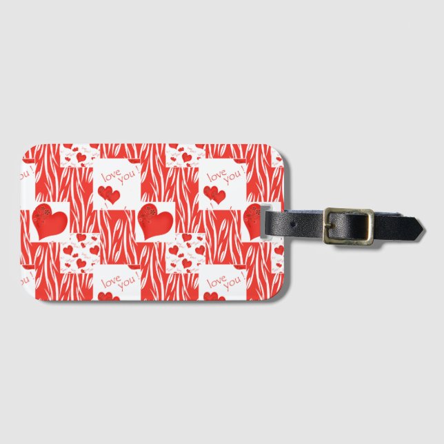 Étiquette À Bagage Coeurs rouges, amour. (Devant Horizontal)