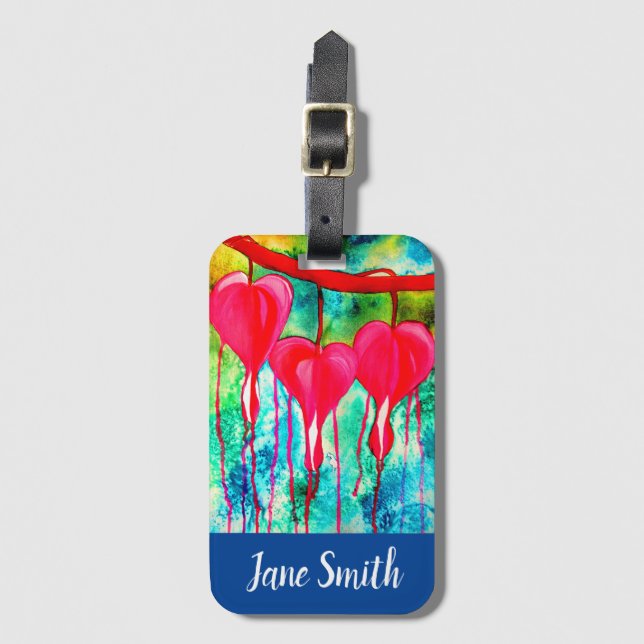 Étiquette À Bagage Coeurs saignants fleurs art (Devant Vertical)
